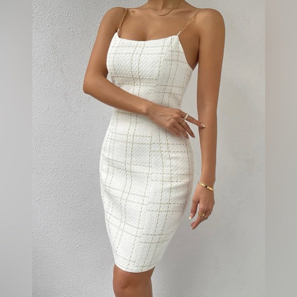Plaid Chain Strap Cami Bodycon Mini Dress - Picture 3 of 10